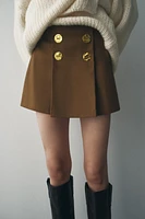 BUTTONED BOX PLEAT SHORT SKIRT