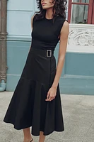 BELTED MIXED MIDI DRESS