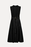 BELTED MIXED MIDI DRESS