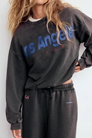 WASHED EFFECT TEXT SWEATSHIRT