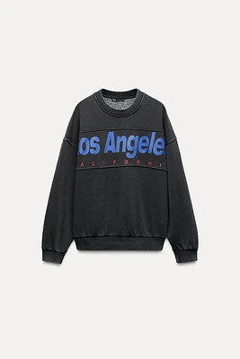 WASHED EFFECT TEXT SWEATSHIRT