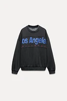 WASHED EFFECT TEXT SWEATSHIRT