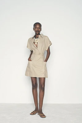 LINEN BLEND MINI SHIRTDRESS