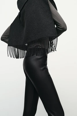 ASYMMETRICAL FRINGED WOOL BLEND CAPE