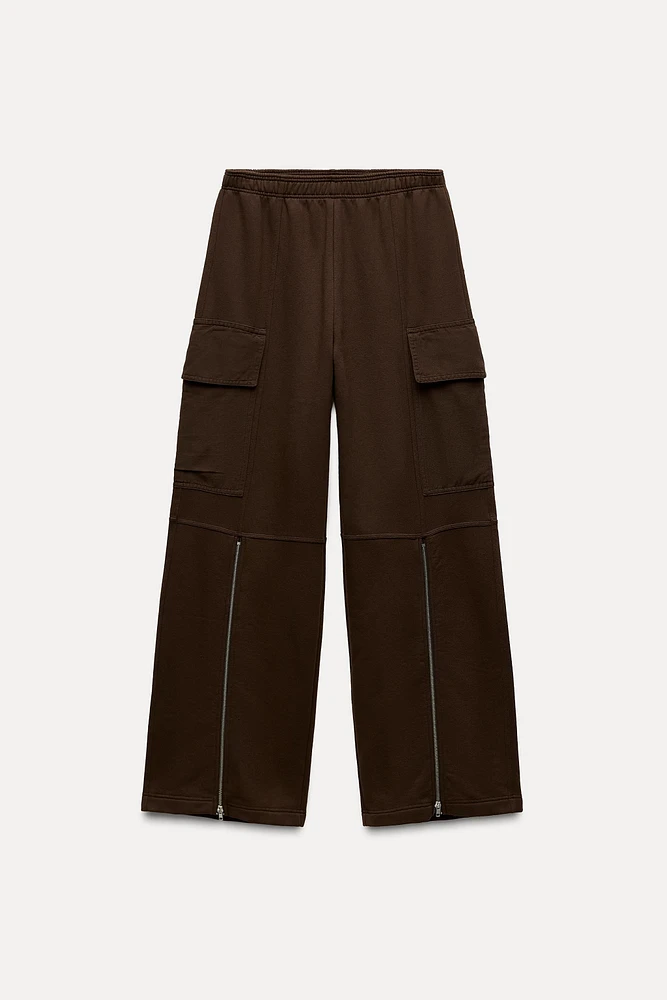 WASHED EFFECT ZIPPER CARGO PANTS