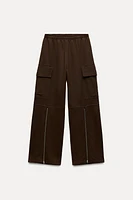 WASHED EFFECT ZIPPER CARGO PANTS