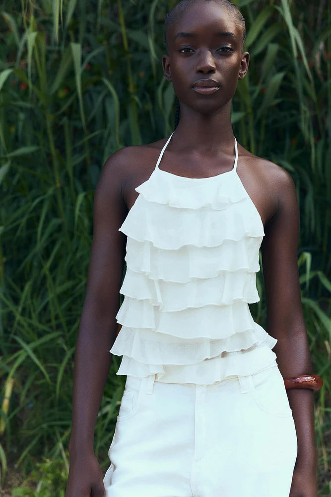 RUFFLED HIGH NECK TOP