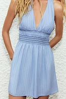 STRIPED POPLIN HALTER DRESS