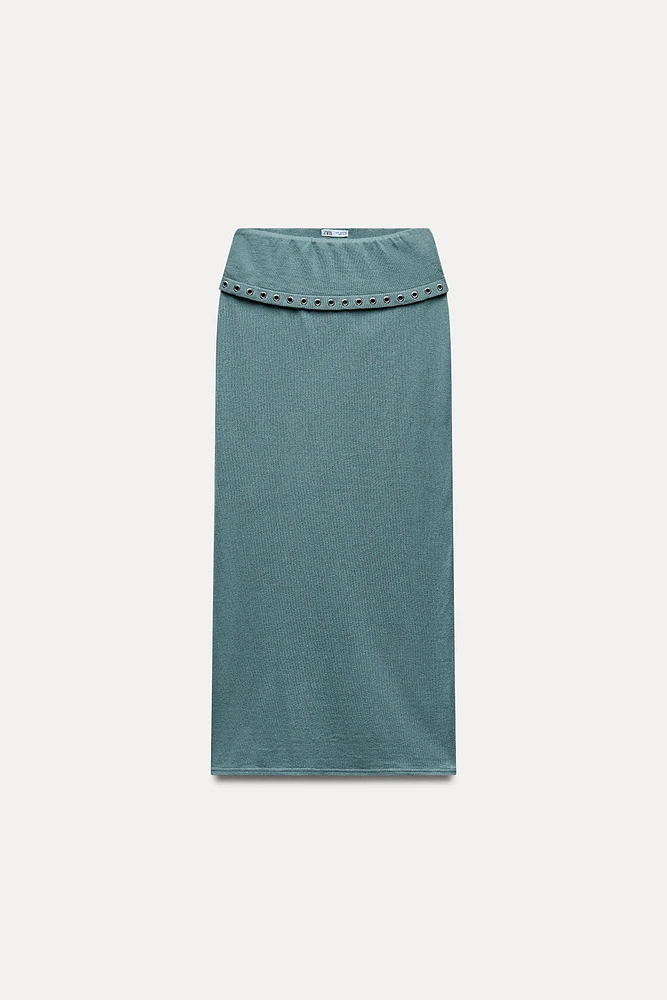 MIDI SKIRT WITH METAL EYELETS