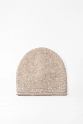 FINE KNIT RHINESTONE BEANIE