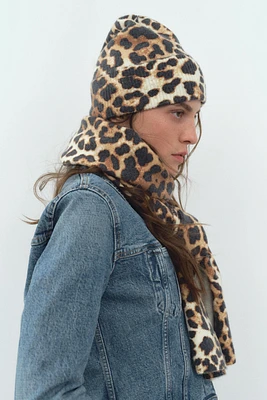 ANIMAL PRINT FINE KNIT BEANIE HAT