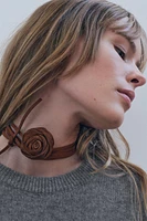 SUEDE LEATHER FLOWER CORD NECKLACE