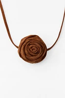 SUEDE LEATHER FLOWER CORD NECKLACE