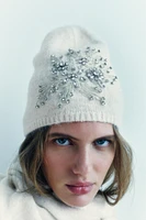 EMBROIDERED BEADED KNIT BEANIE