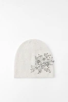 EMBROIDERED BEADED KNIT BEANIE