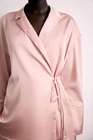 WRAP FRONT SATIN EFFECT PAJAMA SHIRT