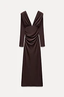 RUCHED SHOULDER PAD LONG DRESS