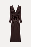 RUCHED SHOULDER PAD LONG DRESS