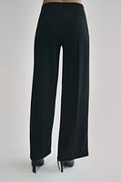 Wide leg pants with a high waist. Hidden zip closure at side.