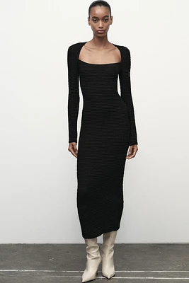 TEXTURED MIDI DRESS