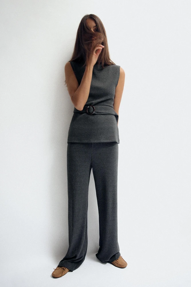 RIBBED WIDE LEG PANTS