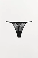 PLEATED LACE THONG