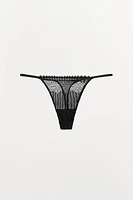 PLEATED LACE THONG