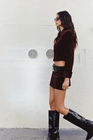 BELTED VELVET MINI SKIRT