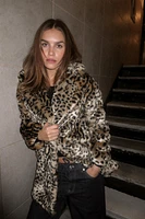 FAUX FUR ANIMAL PRINT COAT