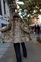 FAUX FUR ANIMAL PRINT COAT