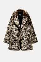 FAUX FUR ANIMAL PRINT COAT