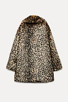 FAUX FUR ANIMAL PRINT COAT