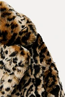 FAUX FUR ANIMAL PRINT COAT