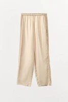 SATIN EFFECT LACE TRIM PANTS