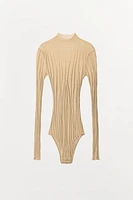 METALLIC THREAD RIB KNIT BODYSUIT