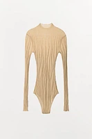 METALLIC THREAD RIB KNIT BODYSUIT