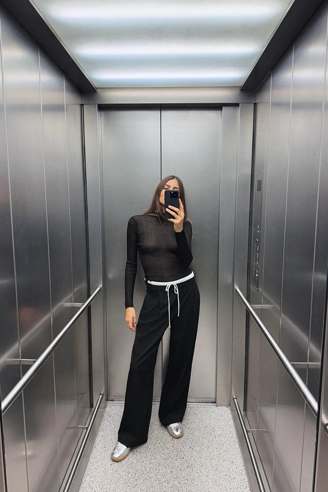 DOUBLE WAIST WIDE LEG PANTS