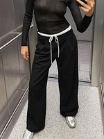 DOUBLE WAIST WIDE LEG PANTS