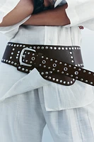 DISTRESSED EFFECT STUDDED SASH BELT