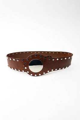 STUDDED LEATHER SASH BELT