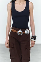 LEATHER BELT WITH HEWN BUCKLE