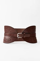 EMBOSSED LEATHER SASH BELT