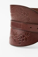 EMBOSSED LEATHER SASH BELT