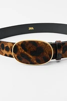 LEATHER BELT WITH ANIMAL PRINT BUCKLE