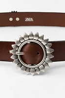 FLOWER BUCKLE LEATHER BELT