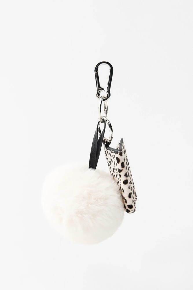 MULTI-CHARM MINI LEATHER WALLET POMPOM KEYCHAIN