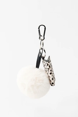 MULTI-CHARM MINI LEATHER WALLET POMPOM KEYCHAIN