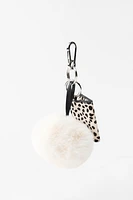 MULTI-CHARM MINI LEATHER WALLET POMPOM KEYCHAIN