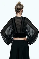 COMBINATION DOTTED MESH CROPPED BLOUSE