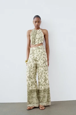 PRINTED WIDE LEG PANTS